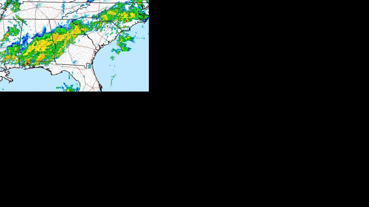 Radar from the National Weather Service shows rain across a swath of Middle Georgia.