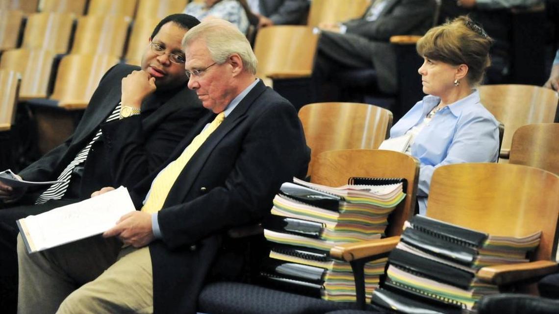 Dale Walker, center, is seen during a 2011 budget presentation before the Macon City Council. Walker recently resigned as the Macon-Bibb County manager in the midst of a Securities and Exchange Commission investigation tied to pension plans and a consulting firm.