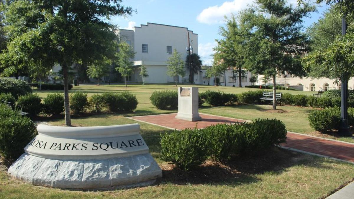 Rosa Parks Square is at the corner of First and Poplar streets in downtown Macon.