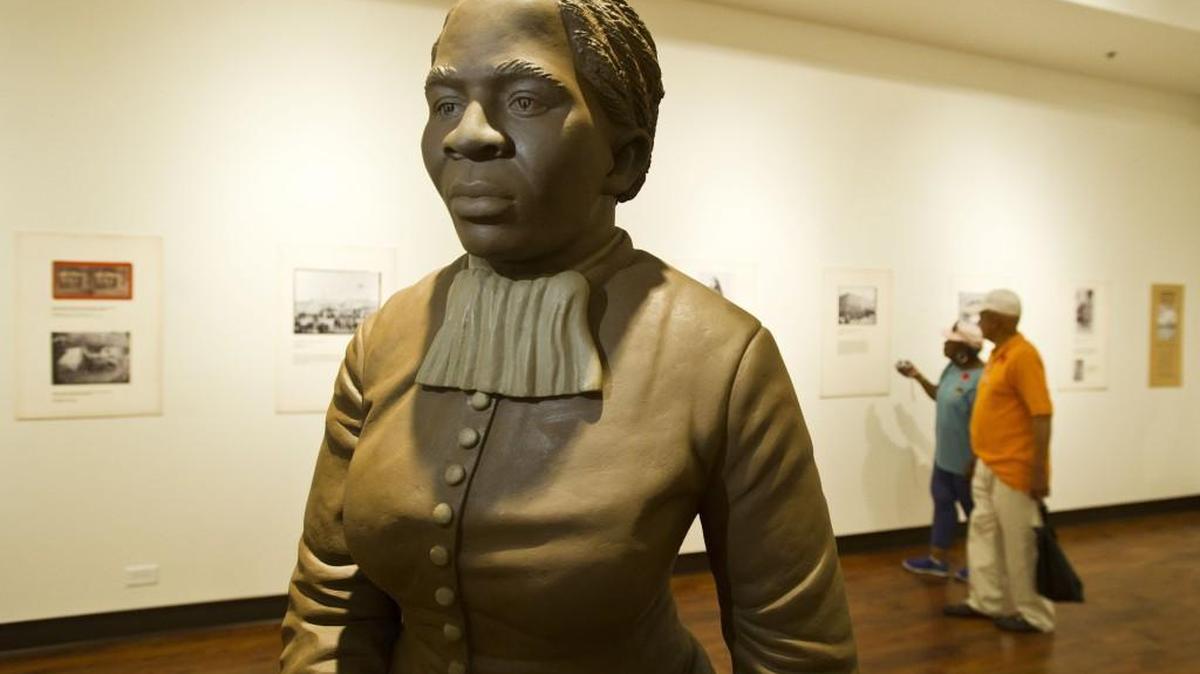 A statue of Harriett Tubman is the centerpiece of the History Gallery at the Tubman Museum in Macon. Ezzell and Beverly Hart Pittman from Columbia, South Carolina, visited the museum Wednesday afternoon.