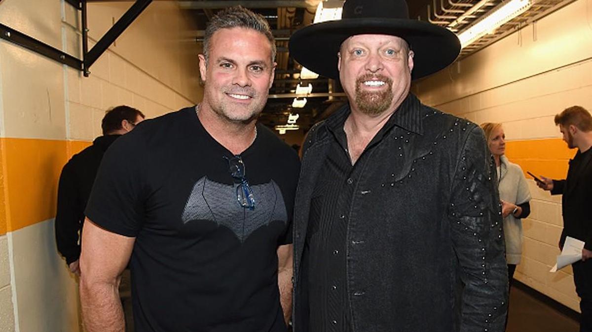 Troy Gentry and Eddie Montgomery of Montgomery Gentry backstage during 1 Night. 1 Place. 1 Time: A Heroes & Friends Tribute to Randy Travis at Bridgestone Arena on February 8, 2017 in Nashville, Tennessee.