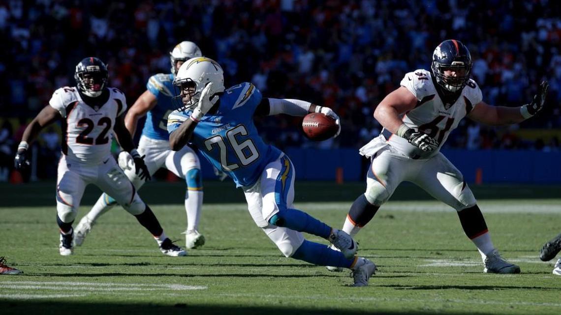 Los Angeles Chargers cornerback Casey Hayward (26) runs against the Denver Broncos during the second half of an NFL football game Sunday, Oct. 22, 2017, in Carson, Calif.