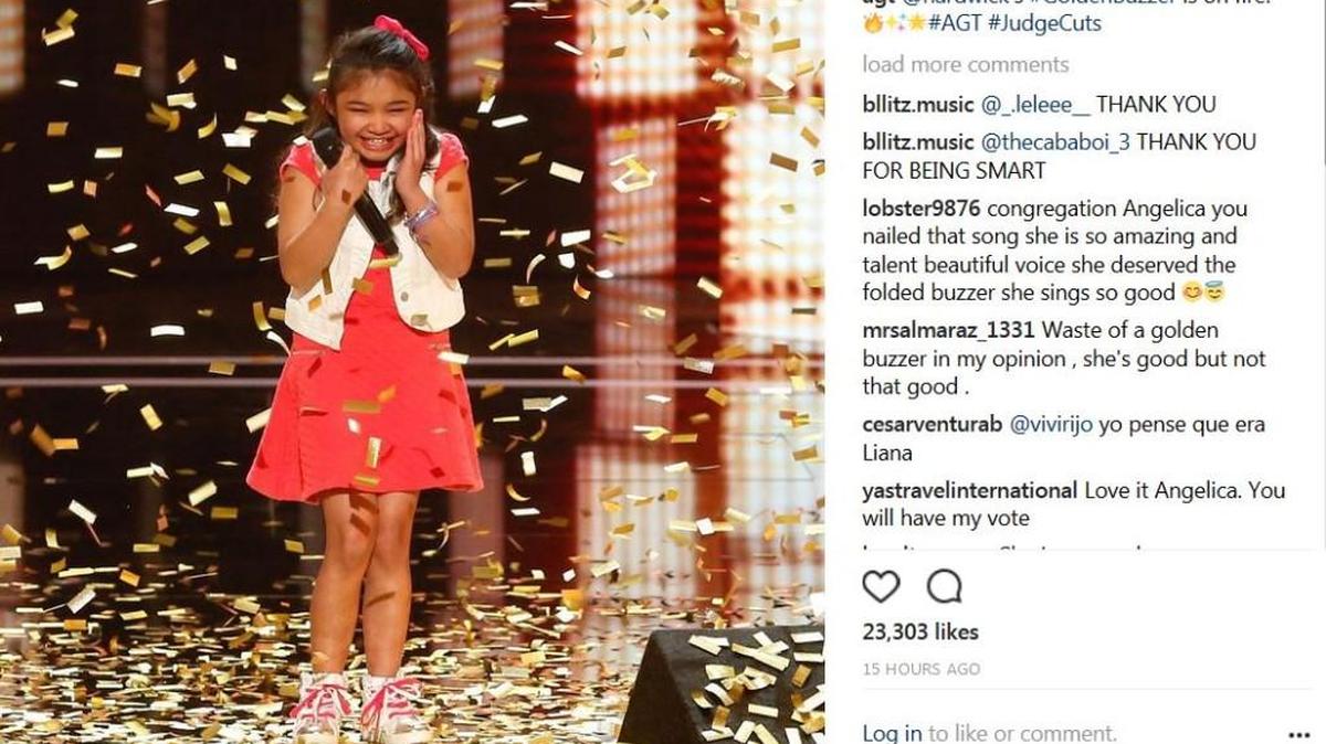 Screenshot of Angelica Hale during her “golden buzzer” on the “America’s Got Talent” Instagram account.