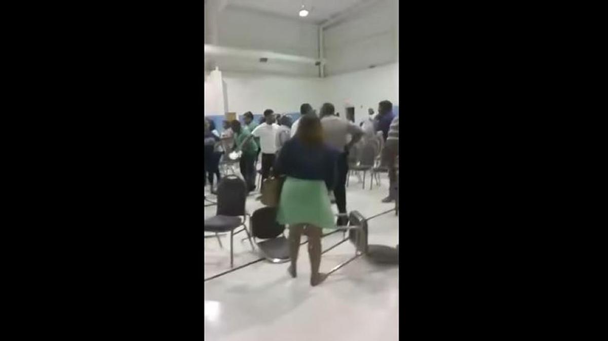 Chairs were toppled in a brawl at Greater Bellevue Baptist Church in Macon, Georgia, on May 1, 2017.