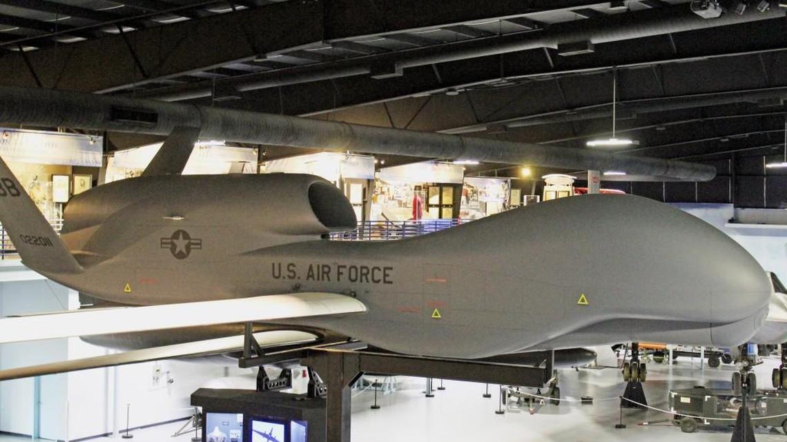 A Global Hawk like this one on display at the Museum of Aviation is expected to fly into Robins Air Force Base for the first time next week.