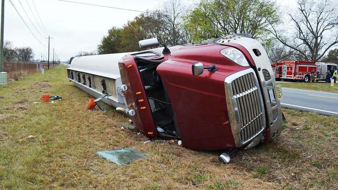 An ethanol tanker turned over Saturday on Ga. 49 in Peach County.