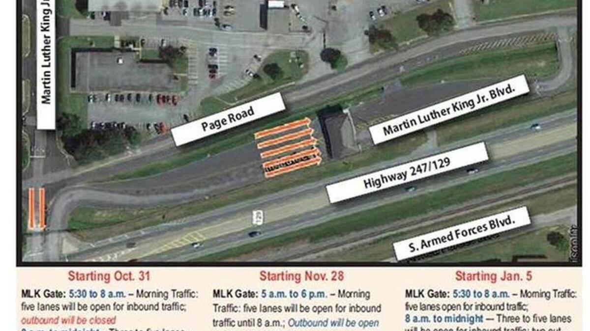 The Robins Air Force Base public affairs office announced the Green Street Gate was reopening Dec. 13. The next phase begins at the Watson Boulevard Gate on Jan. 5.