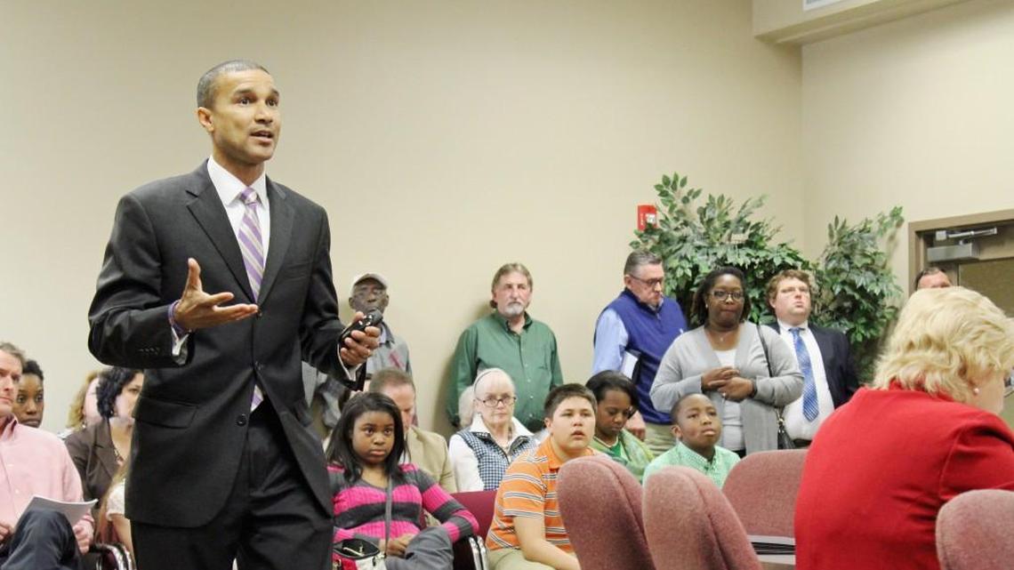 Amon Martin, a representative of Pennrose, speaks at the Feb. 6 Warner Robins City Council meeting about the company's plan to build a housing development near the veterans training center. A public hearing Thursday is tied to the company's application for low-income tax credits to build the complex.