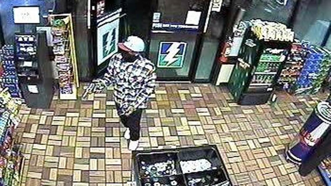 Store surveillance image shows the suspect in an armed robbery early Wednesday of a Flash Foods in Warner Robins.