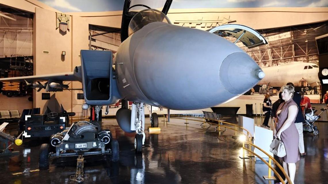 Lisa Stockley, with the Canadian Consul and Trade Commission looks at the F-15A in the rotunda of the Museum of Aviation. The Georgia Department of Economic Development gave a tour in Houston County to diplomats representing 22 foreign countries Thursday.