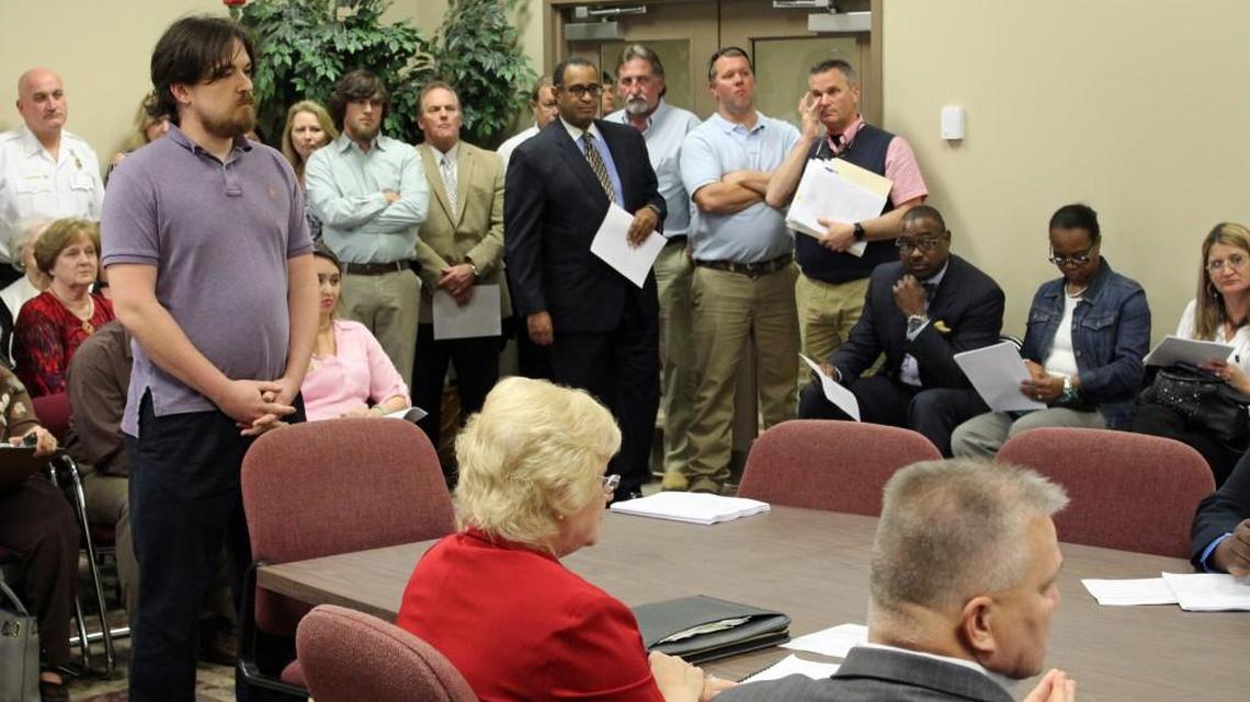 Elijah Lewis speaks to the Warner Robins City Council on Tuesday during its pre-council meeting. Lewis asked the council to allow a referendum on backyard chickens.