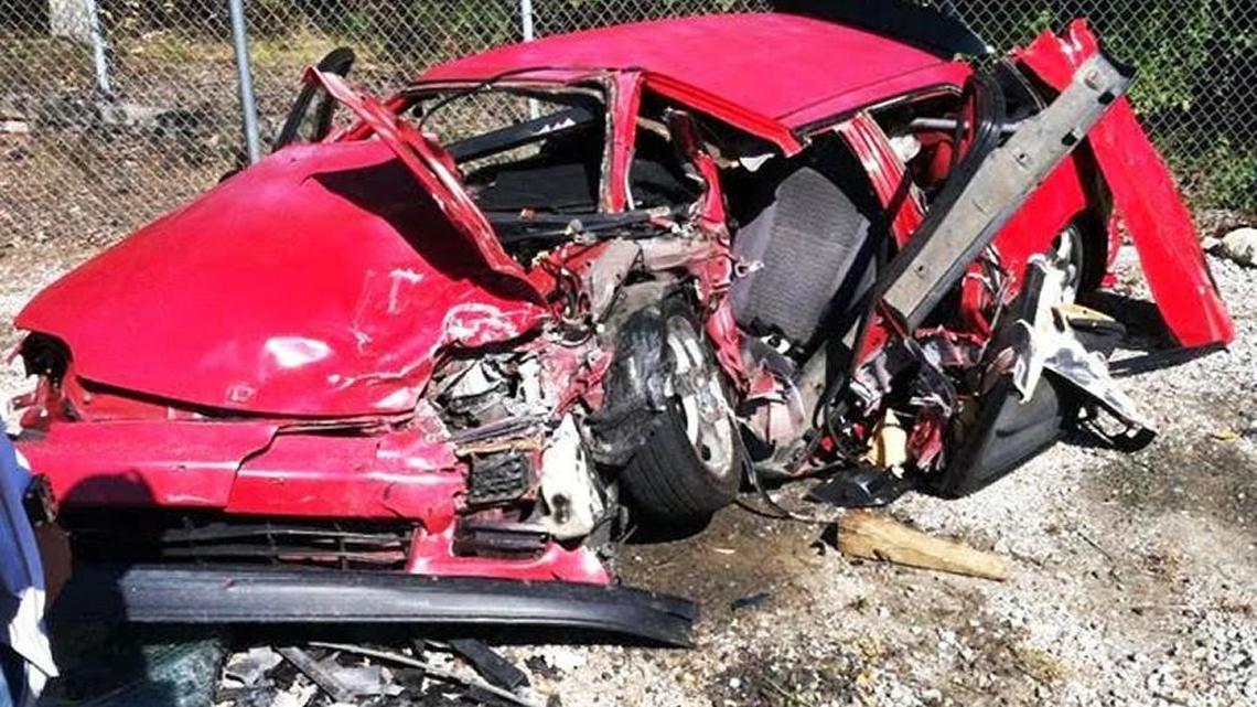 Nico Moreno, 20, of Auburn sent a text while driving to his fiancee’s home. That text cost him his life, says his father, Brian Ortiz-Moreno, who shared this photo of what was left of his son’s car after the two-vehicle, head-on crash at 45 miles per hour. Ortiz-Moreno is expected to address a Georgia House committee formed to look at the problem of distracted driving Monday at Central Georgia Technical College in Warner Robins.