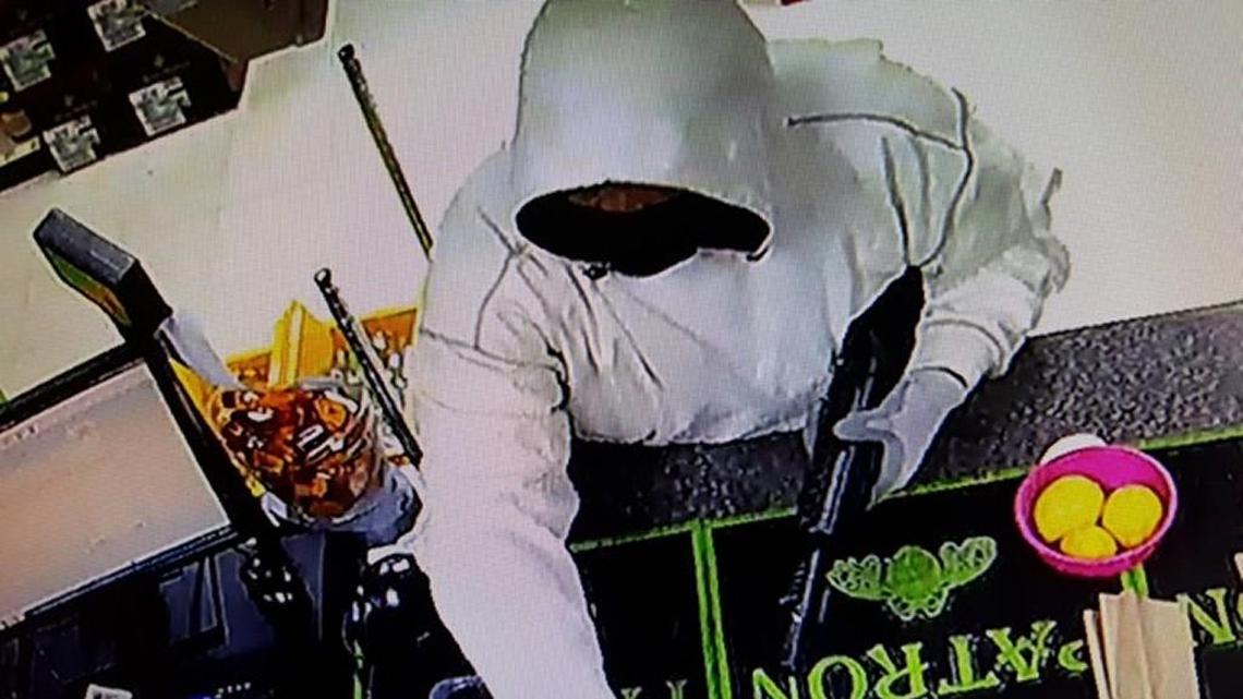 Warner Robins police are seeking this suspect in an armed robbery of at the LoLo Liquor store at 506 N. Houston Road late Monday.