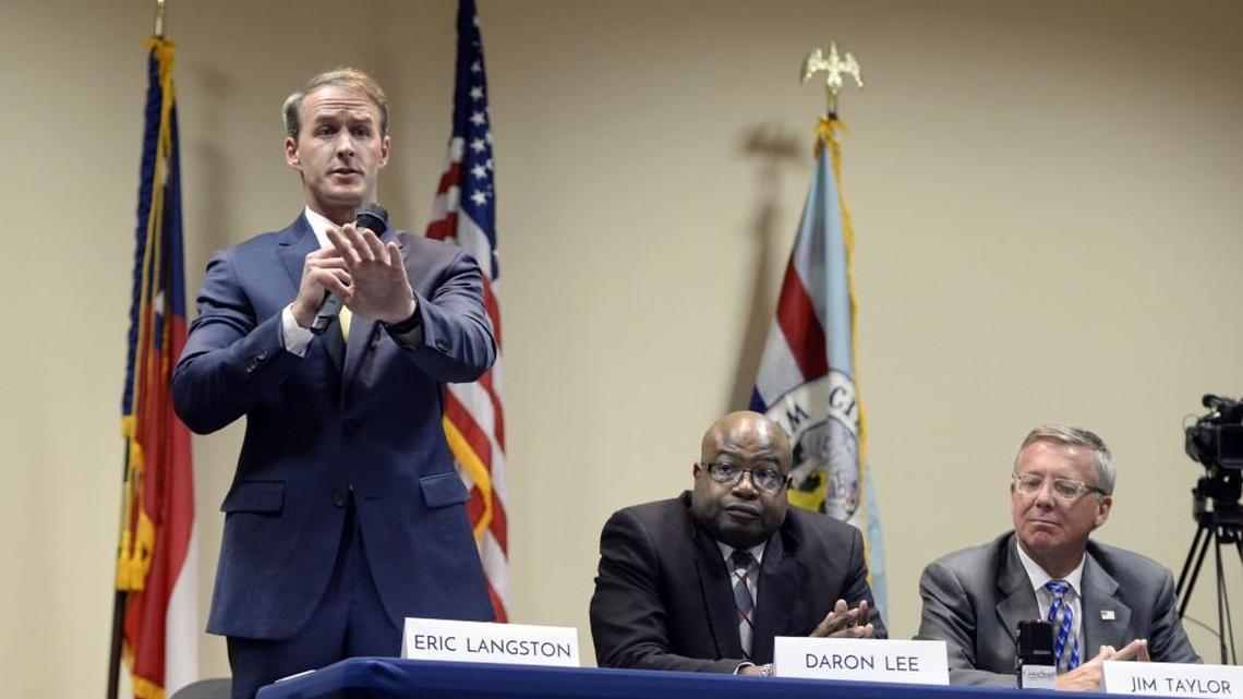 From left, Warner Robins City Council Post 1 candidates Eric Langston, Daron Lee, and Jim Taylor fielded questions at the Robins Regional Chamber of Commerce candidate forum on Sept. 26.