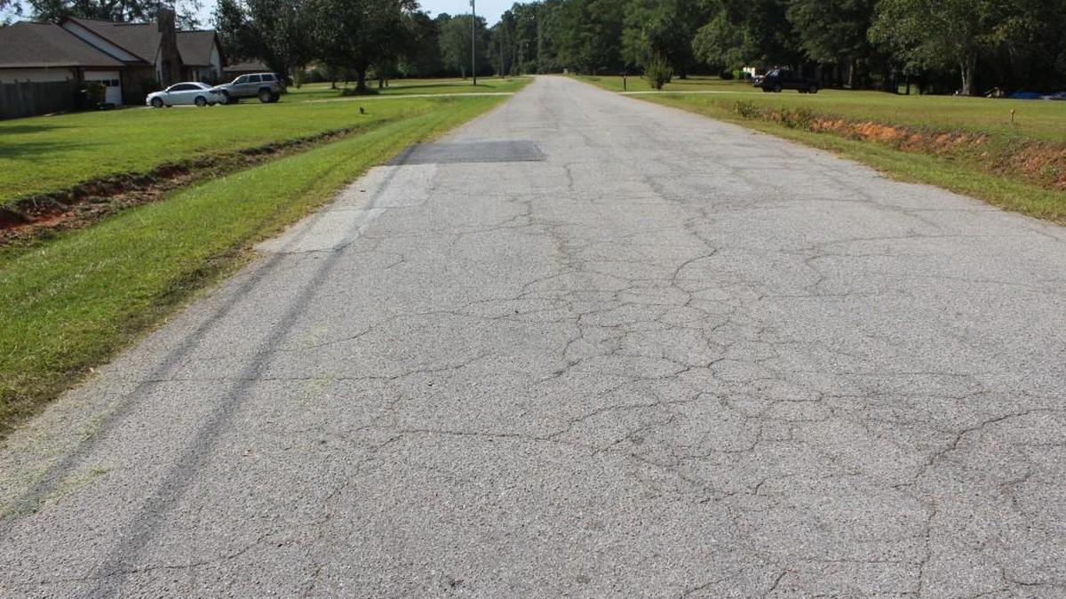 General Lee Road in Houston County shows severe cracking. The road is among 45 that have been identified for resurfacing next year.