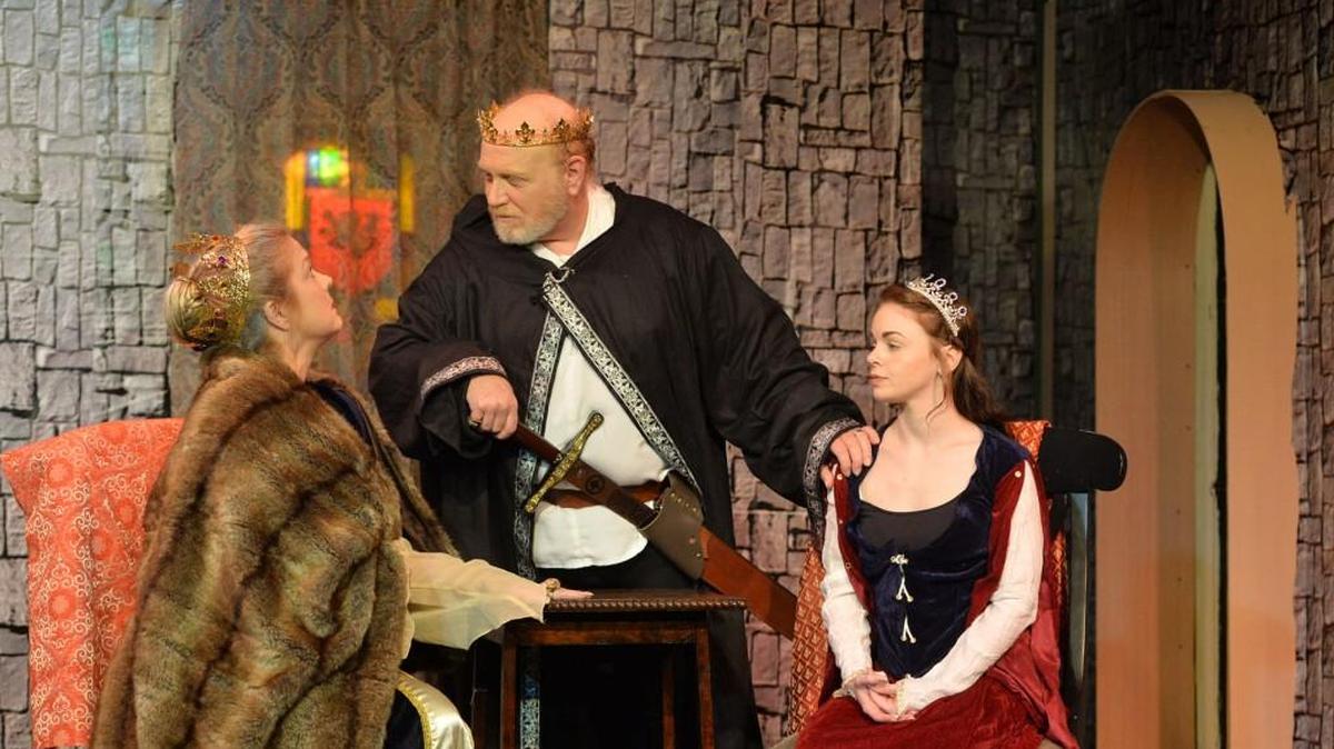 Dot Monahan, Mike Castle and Annie Sinatra in perform in Warner Robins Little Theatre’s production of “The Lion in Winter.”