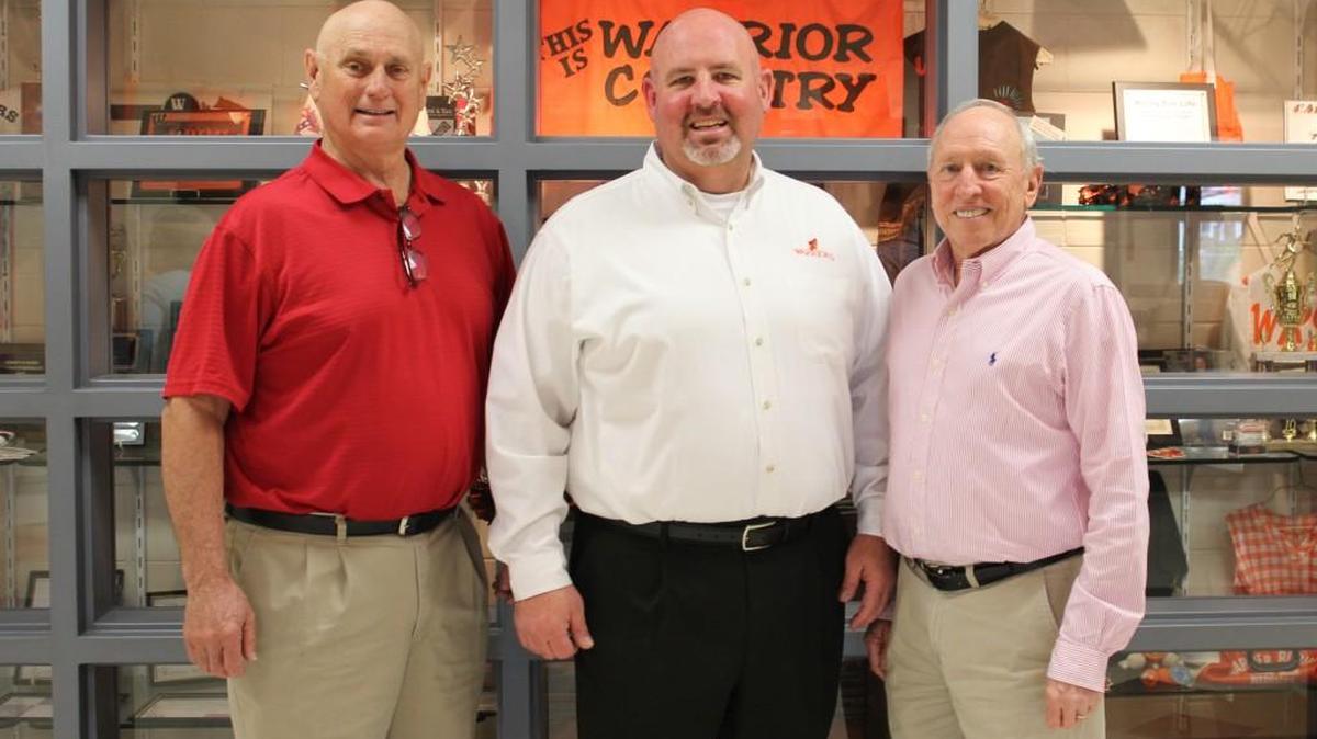 Principals of Warner Robins Junior High/Middle School gather at the recent teacher reunion. From left are Henry C. Eldridge, who was principal from 1996-2001; Brett Wallace, the current principal; and Larry Beck, principal from 1984-1996