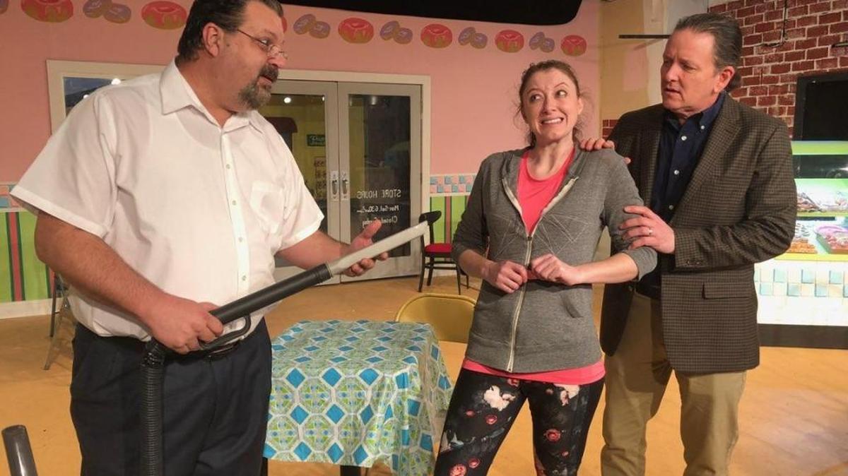 Bill Felton, Stephanie Pardue and Greg Armes perform in a scene from Warner Robins Little Theatre’s “The Cowardly Brian.”