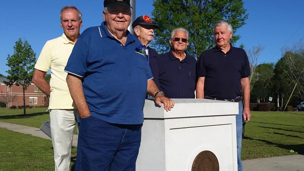 Bob Vigelow, Bob Cooper, Ernest Cooling, Jerry Allgood and Richard Jones served at the U.S. Army Nike-Hercules missile site at Byron that watched over the Southeast and Robins Air Force Base during the Cold War’s turbulent 1960s. A monument was dedicated at the Byron Municipal Complex on April 4 to honor the site and those who served there.
