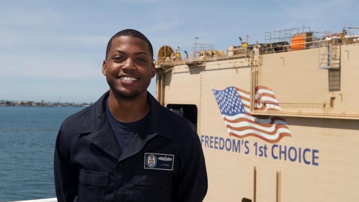 Jeremie Bass, a 2012 Warner Robins High School graduate, is serving in the U.S. Navy aboard the guided missile destroyer, USS Milius.