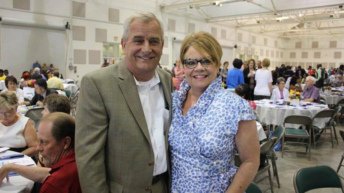 Kathy James and her husband, Scott, were among those at the Houston County school system’s annual retirement banquet May 10. James has worked in the system for 31 years.