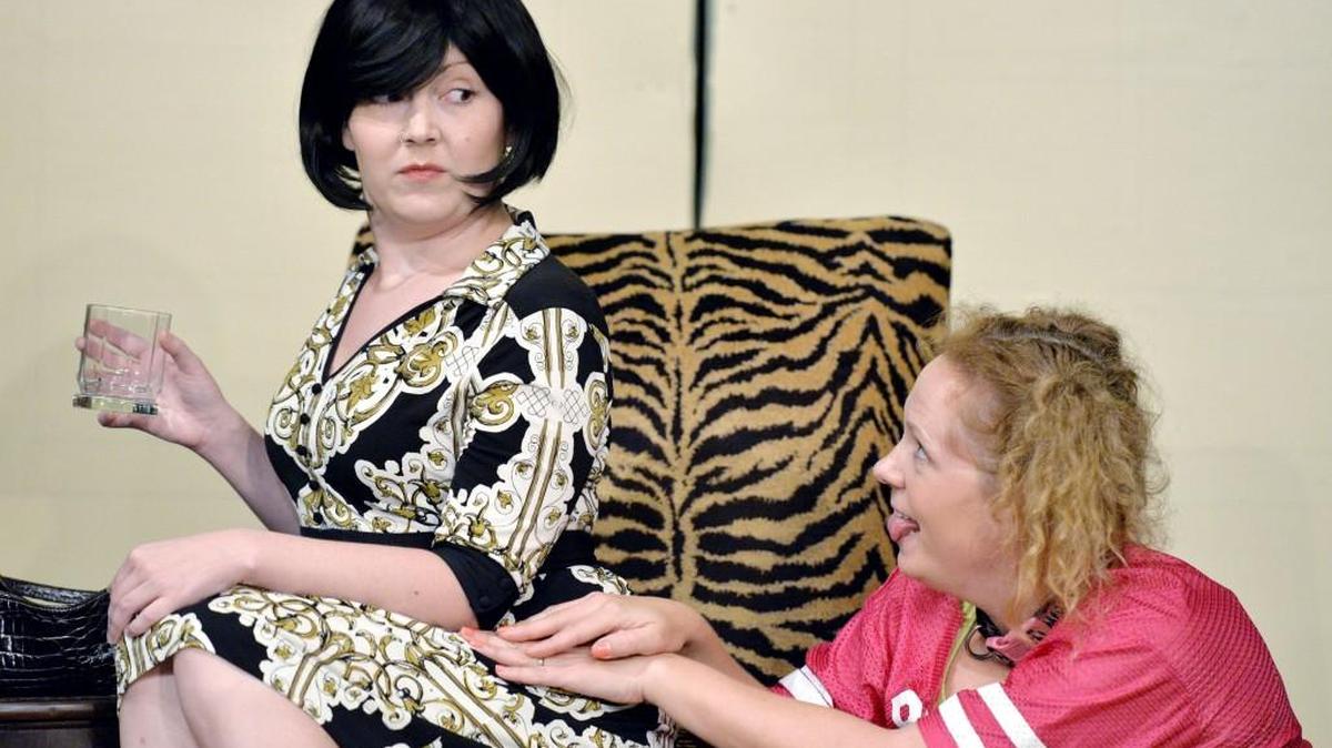 Renee Craycraft, left, and Christina Fletcher rehearse a scene from Warner Robins Little Theatre’s “Sylvia.”