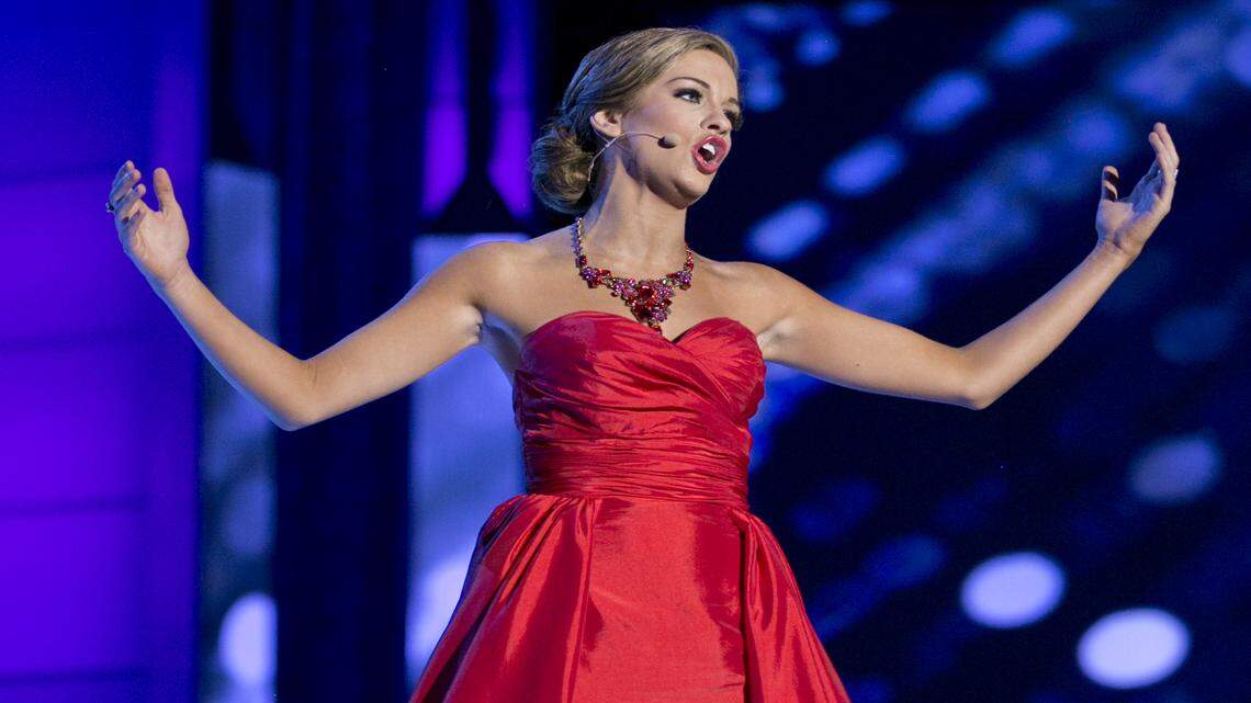 Miss Georgia Betty Cantrell of Warner Robins performs during the talent portion of the Miss America competition Thursday. Cantrell won the talent preliminary.