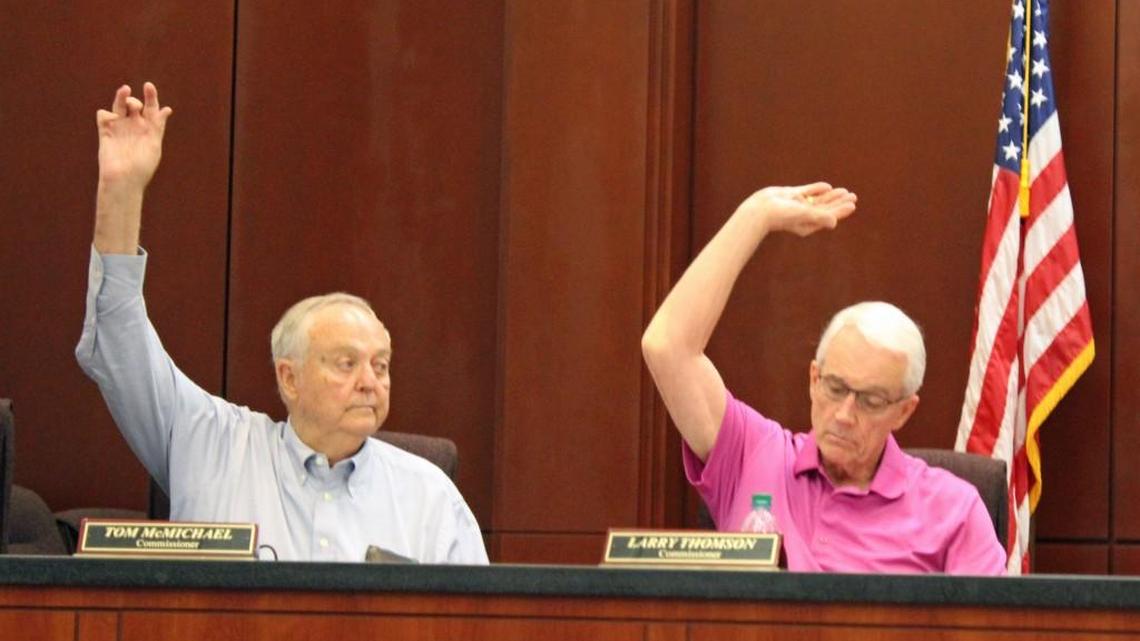 Houston County Commissioners Tom McMichael and Larry Thomson are pictured in this file photo.