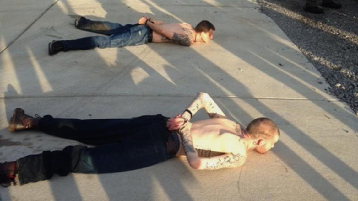 Captured fugitives Ricky Dubose, lower, and Donnie Rowe, in Tennessee two days after they escaped from a prison transport bus in Putnam County in June 2017.