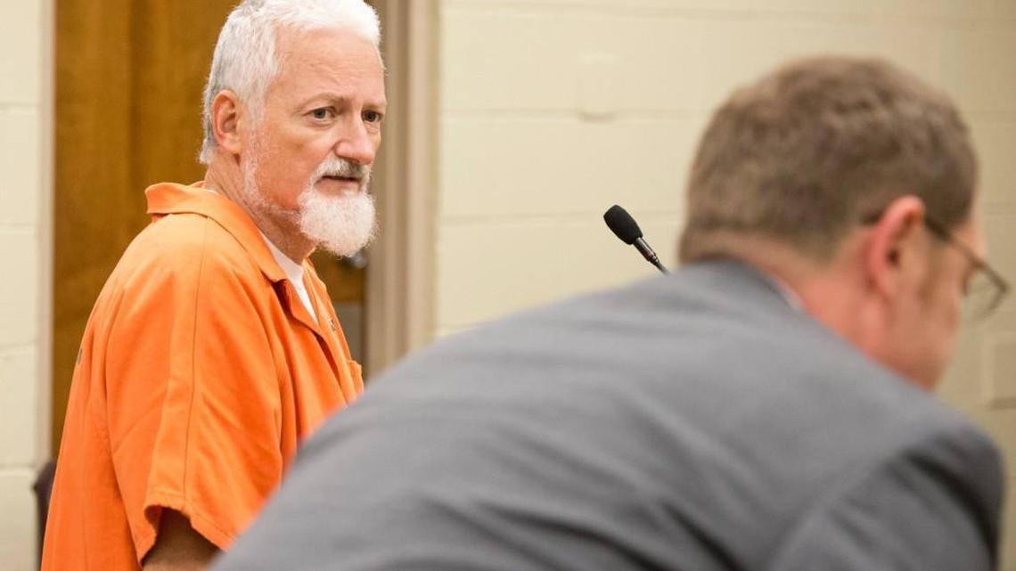 Ralph Stanley Elrod Jr. looks over at district attorney David Cooke in a courtroom at the Bibb County jail Nov. 16 during his first appearance hearing for the November 6 fatal shooting of Peach County deputy Daryl Smallwood and Sgt. Patrick Sondron.