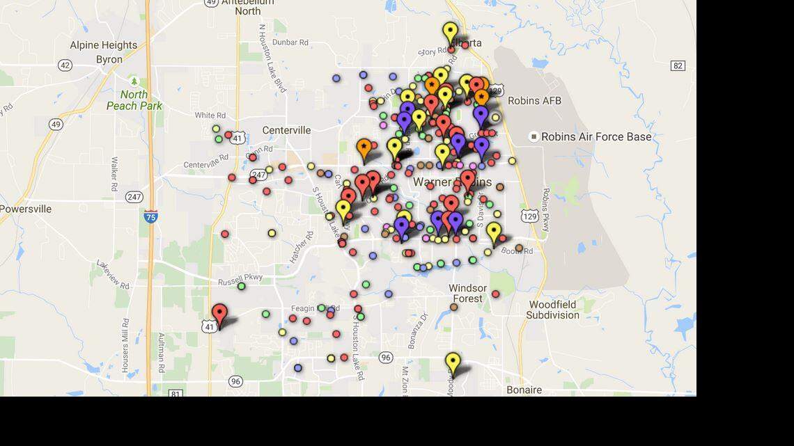 Where Warner Robins crime was reported: August 2016