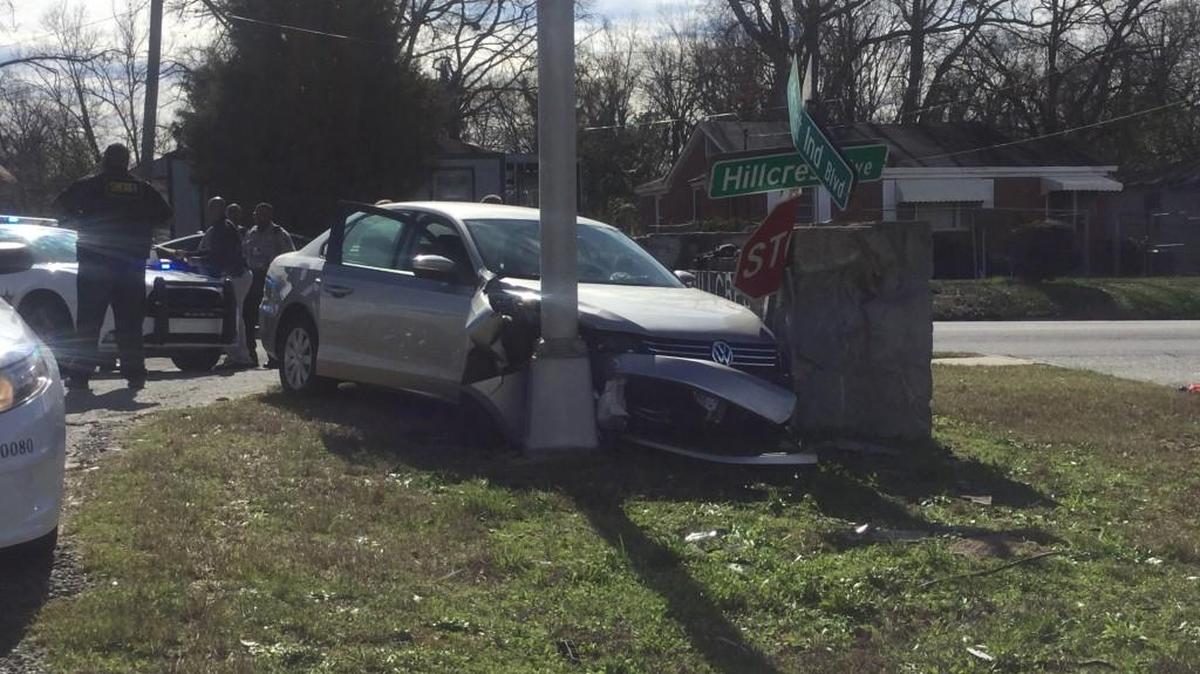 The driver of a Volkswagen wrecked in a chase with a Bibb County sheriff’s deputy who’d allegedly spotted the man snatch as 12-pack case of beer from a store in Montpelier Heights on Friday afternoon, Jan. 27, 2017.