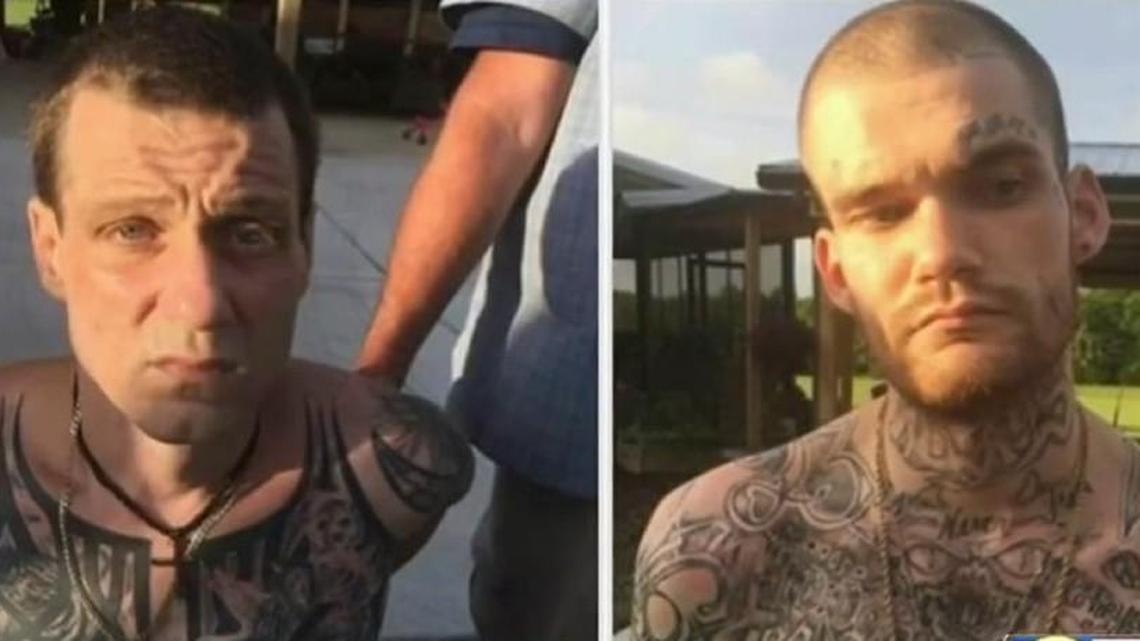 This photo shows escaped prisoners Donnie Rowe, left, and Ricky Dubose after their capture in Tennessee in June 2017.