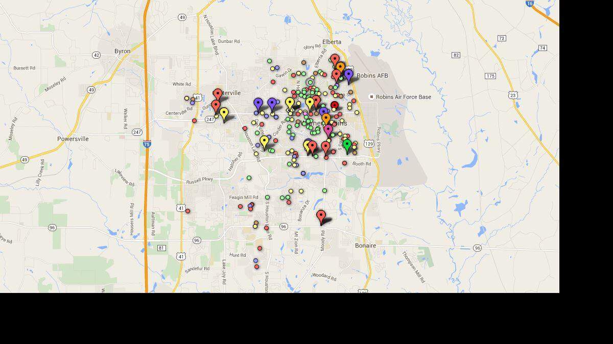 Warner Robins crime map for February 2016.