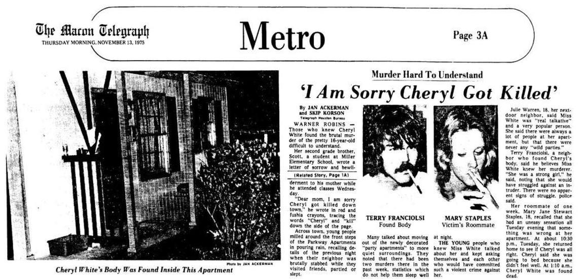 This news article featuring Mary Jane Stewart Staples appeared in the Nov. 13, 1975, edition of The Telegraph. She was arrested this month in the killing of her roommate, Cheryl White.