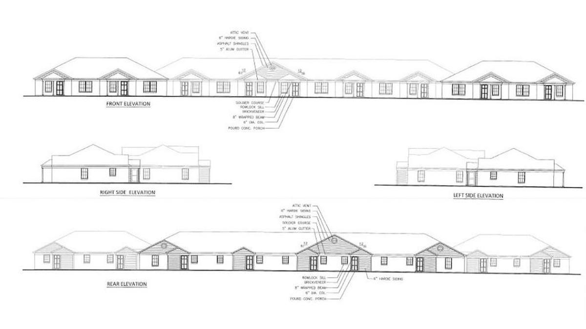 The design for apartment buildings planned for 6601 Zebulon Road.