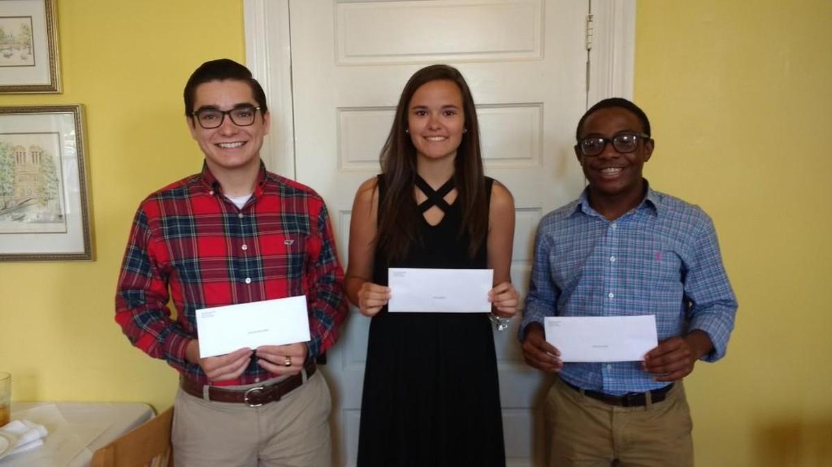 The Perry Kiwanis Club awarded college scholarships to, from left, William Cody Bodrey, Skylar Mizell and Vincent Glover.