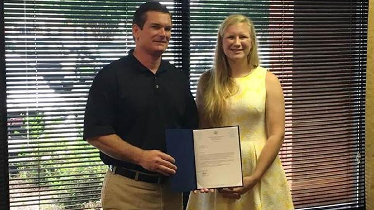 Amelia Day, right, the 2017 National 4-H Youth in Action winner, was recognized by U.S. Representative Austin Scott on Aug. 23.