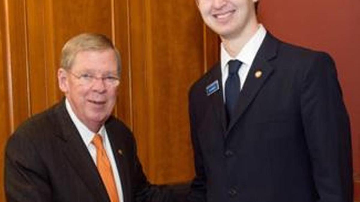 Mount de Sales student Logan Bates, right, served as a page for U.S. Senator Johnny Isakson, R-Georgia.