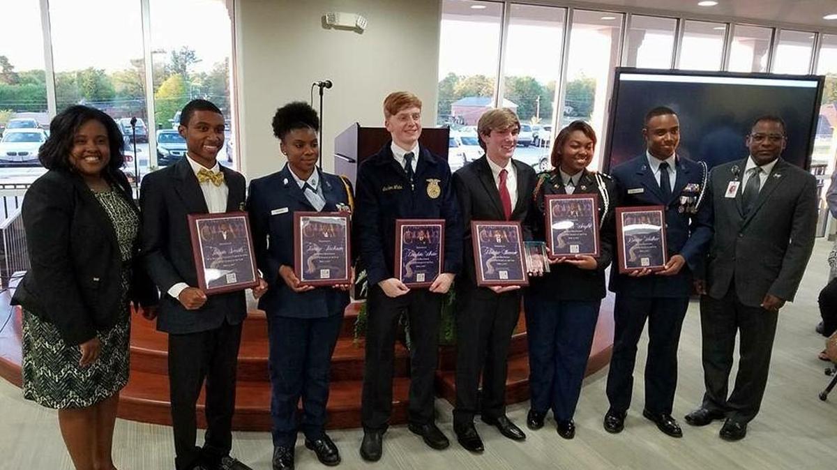 CTAE Students of the Year for 2017 are JaiQuia Wright, Central High School; Hunter Fleenor, Howard High School; Leyla Slappy (not pictured), Northeast High School; Landon Wright, Rutland High School; Janice Jackson, Southwest High School; Dexter Walker, Westside High School; and Jason Smith, Hutchings College and Career Academy.