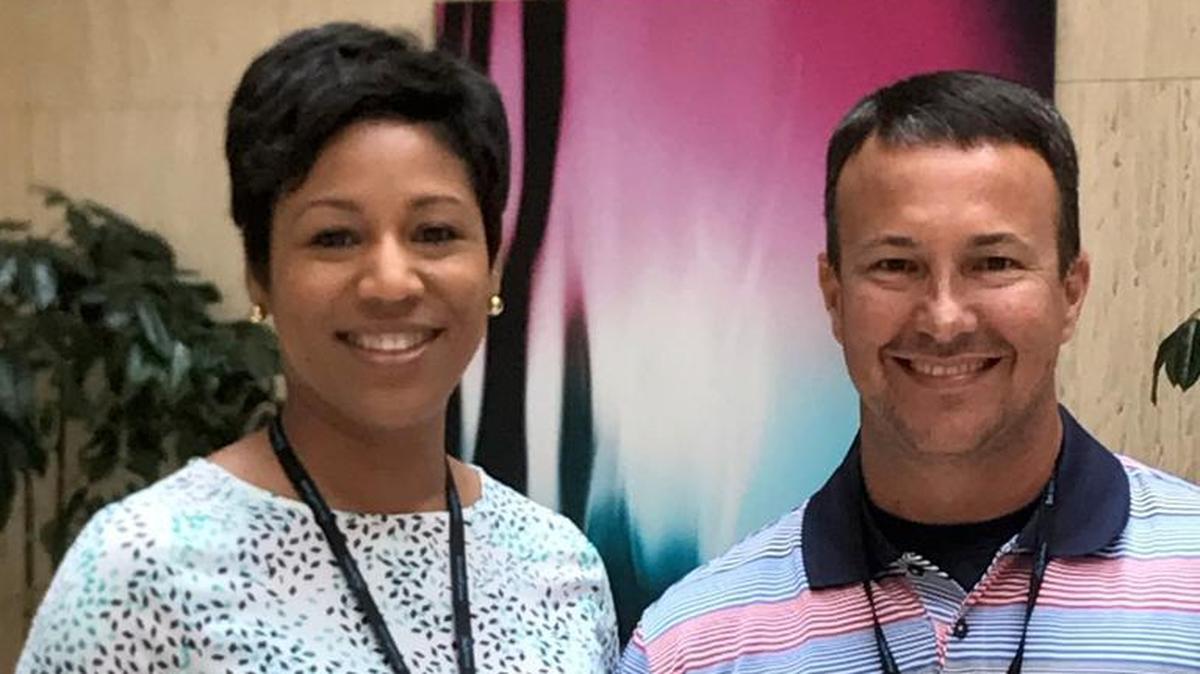 Career and Technical Education supervisors Karma Hayes, left, from Houston County High, and Chad Simmons, from Northside High School, were recognized for completing a year-long CTAE Supervisors Training.