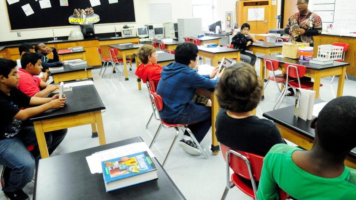 Students study in the the classroom at Huntington Middle in Warner Robins.