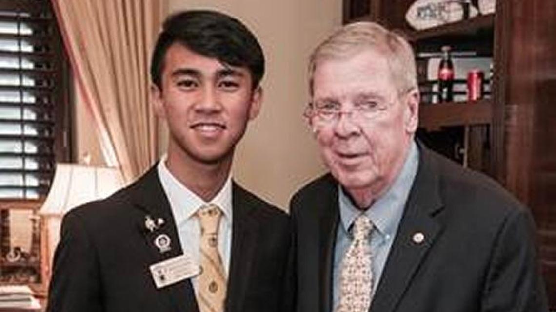 Jeremiah de Sesto, a junior at Houston County High School, was selected as the National Beta Club president during a conference in Orlando this summer. Here, he’s pictured with pictured with U.S. Senator Johnny Isakson, of Georgia.