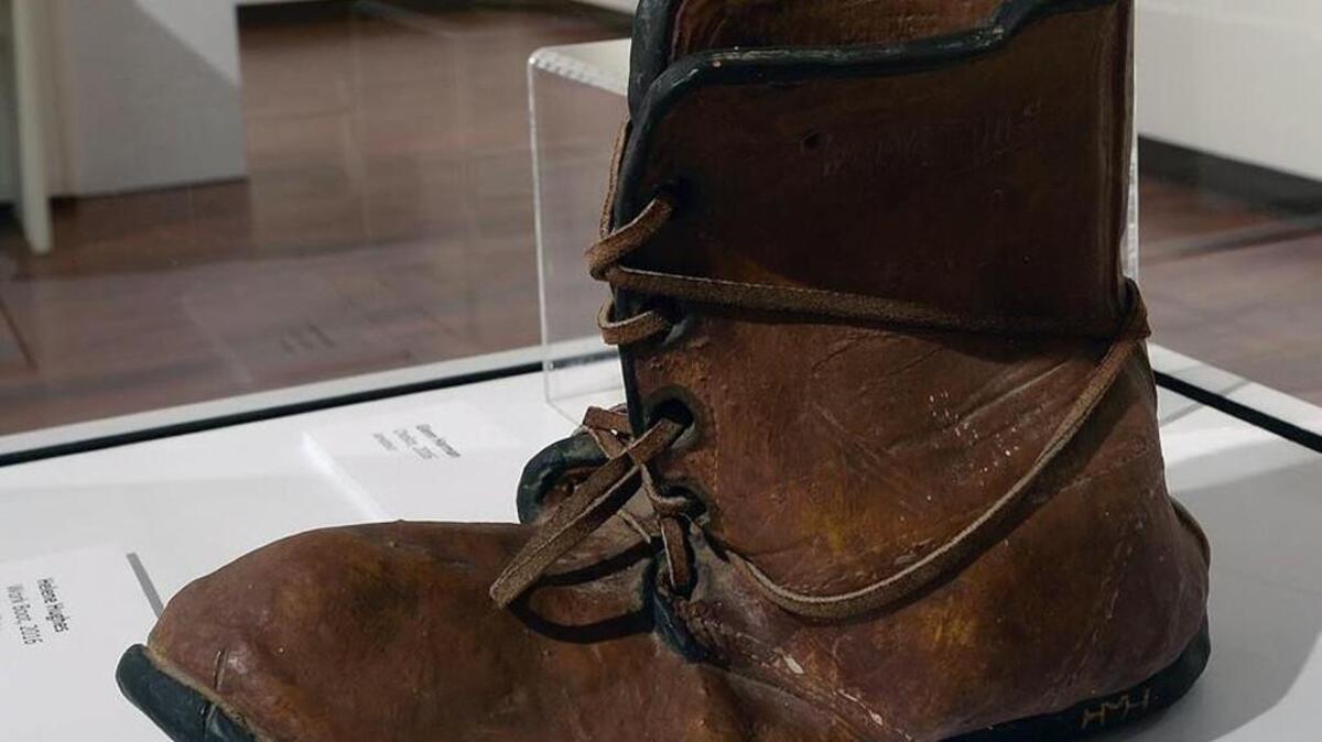 Helene Hughes’ boot sculpture is in the running for a national Best in Show award from the National Arts Program.