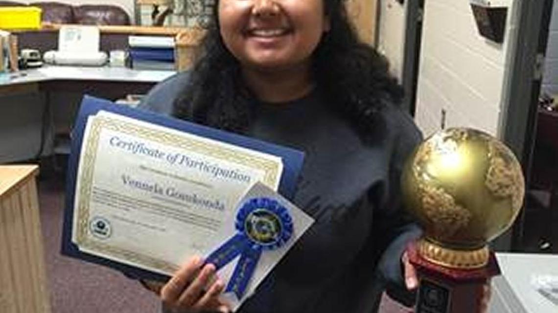 Vennela Gosukonda, a freshman at Houston County High School, has won first place in the Youth Symposium ‘One World, One Environment’ essay contest.