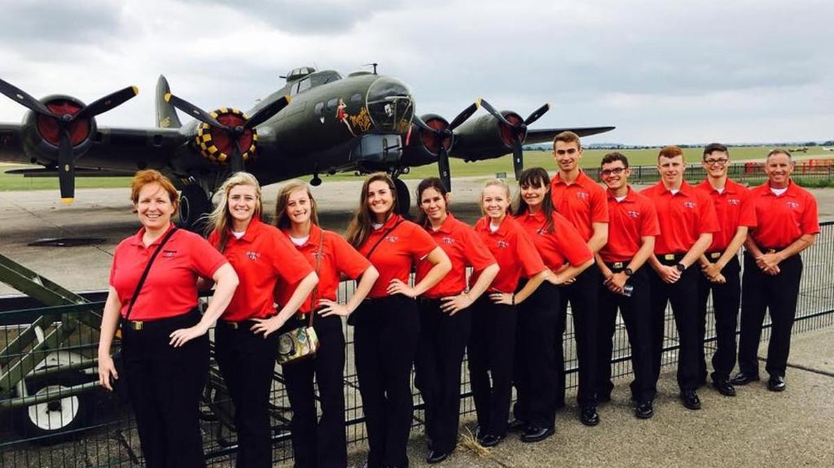 Georgia Military College Prep School cadets visit the Imperial War Museum at Duxford. Pictured, from left, are Major Amanda Mercer, Emily Arp, Mattison Strom, Anna Caldwell, Lyssa Blair, Melinda Steele, Natalie Hanberry, Jacob Kauzlarich, Sean Herndon, Aiden Greer, Jason Schneck and Steve Greer.