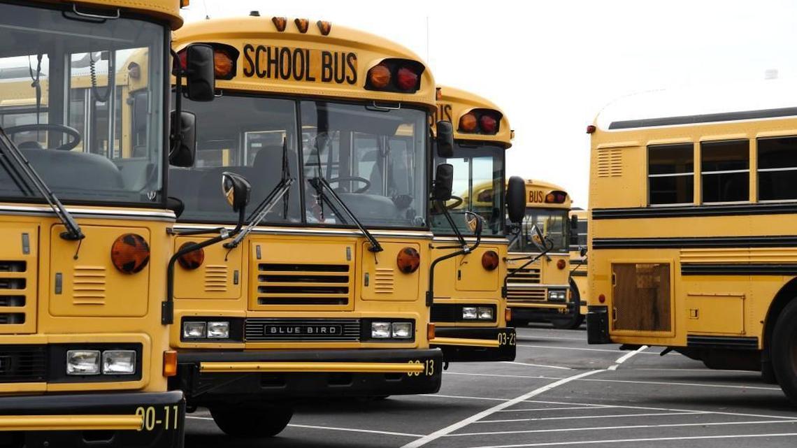 Houston County school buses parked at the new bus facility in Warner Robins.