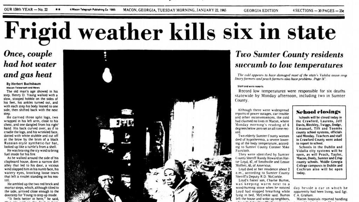 The front page from January 22, 1985, when record-shattering cold froze the region.