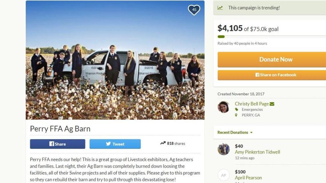 A GoFundMe page has been set up to raise money for the Perry Future Farmers of America chapter.