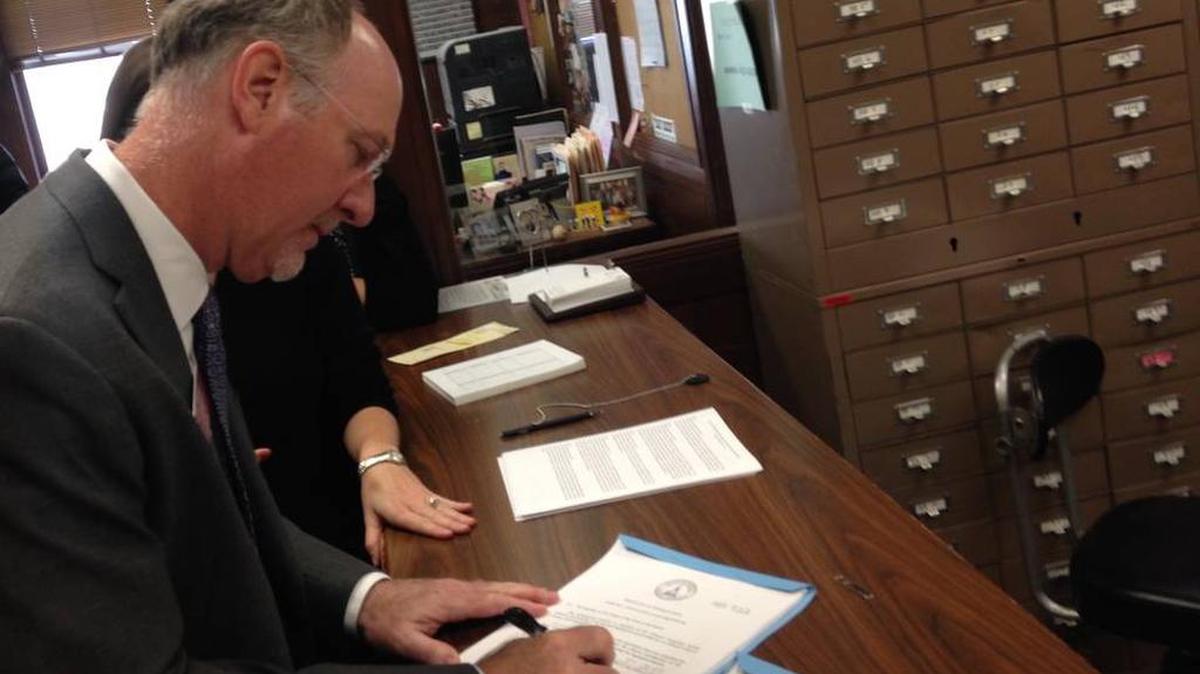 State Rep. Allen Peake, R-Macon, pictured here at the state Capitol filing a medical cannabis bill in 2016, said he’s preparing another medical cannabis bill for the 2017 session.